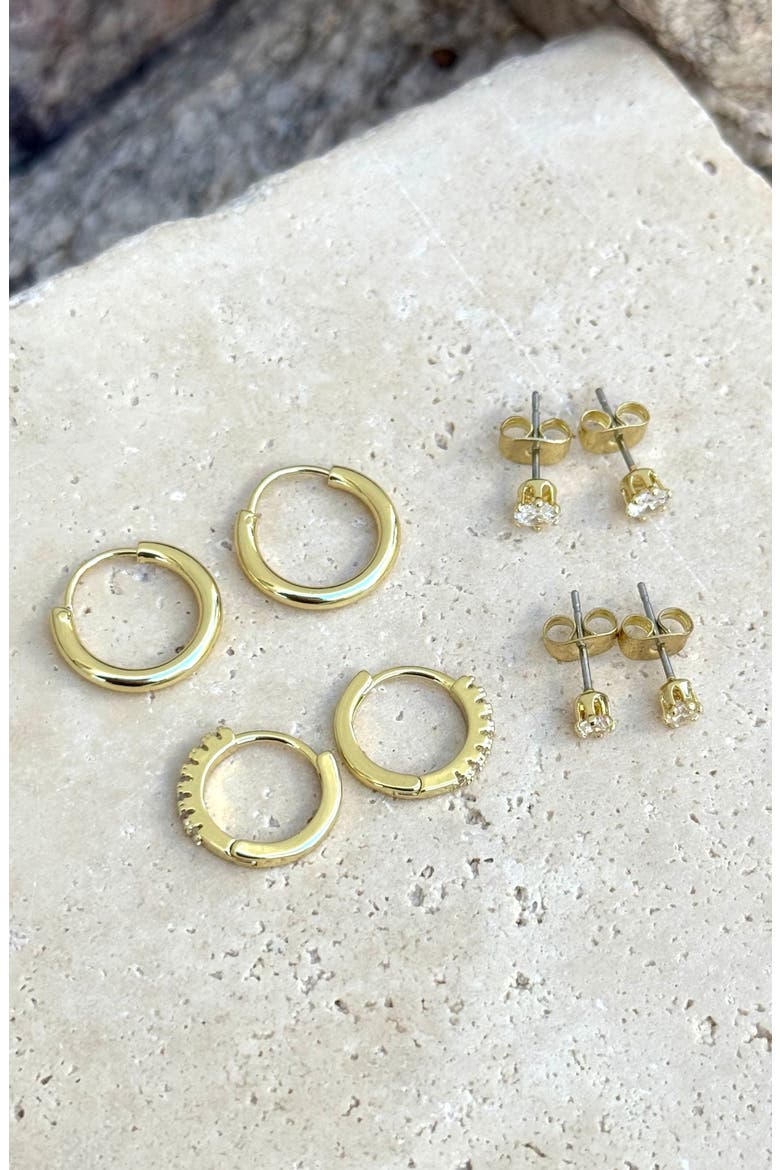 Set of 3 Assorted Hoops and Stud Earrings, Alternate, color, GOLD