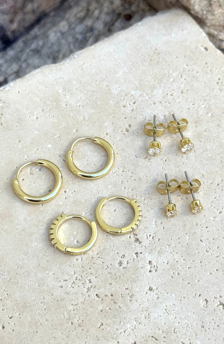 Adornia Set of 3 Assorted Hoops and Stud Earrings, Alternate, color, Gold
