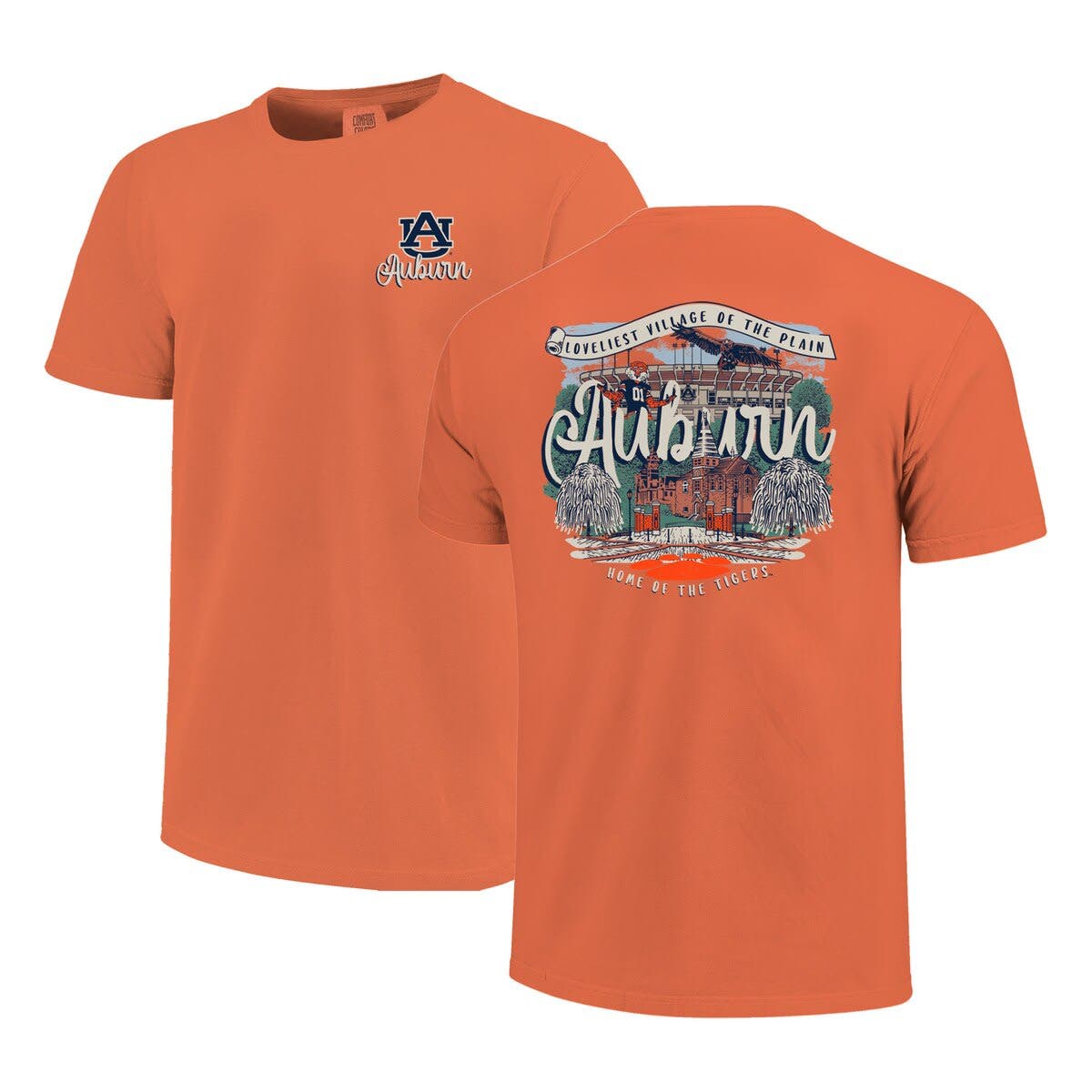 Image One Orange Auburn Tigers Comfort Colors Campus Scene Drawing Script T-shirt