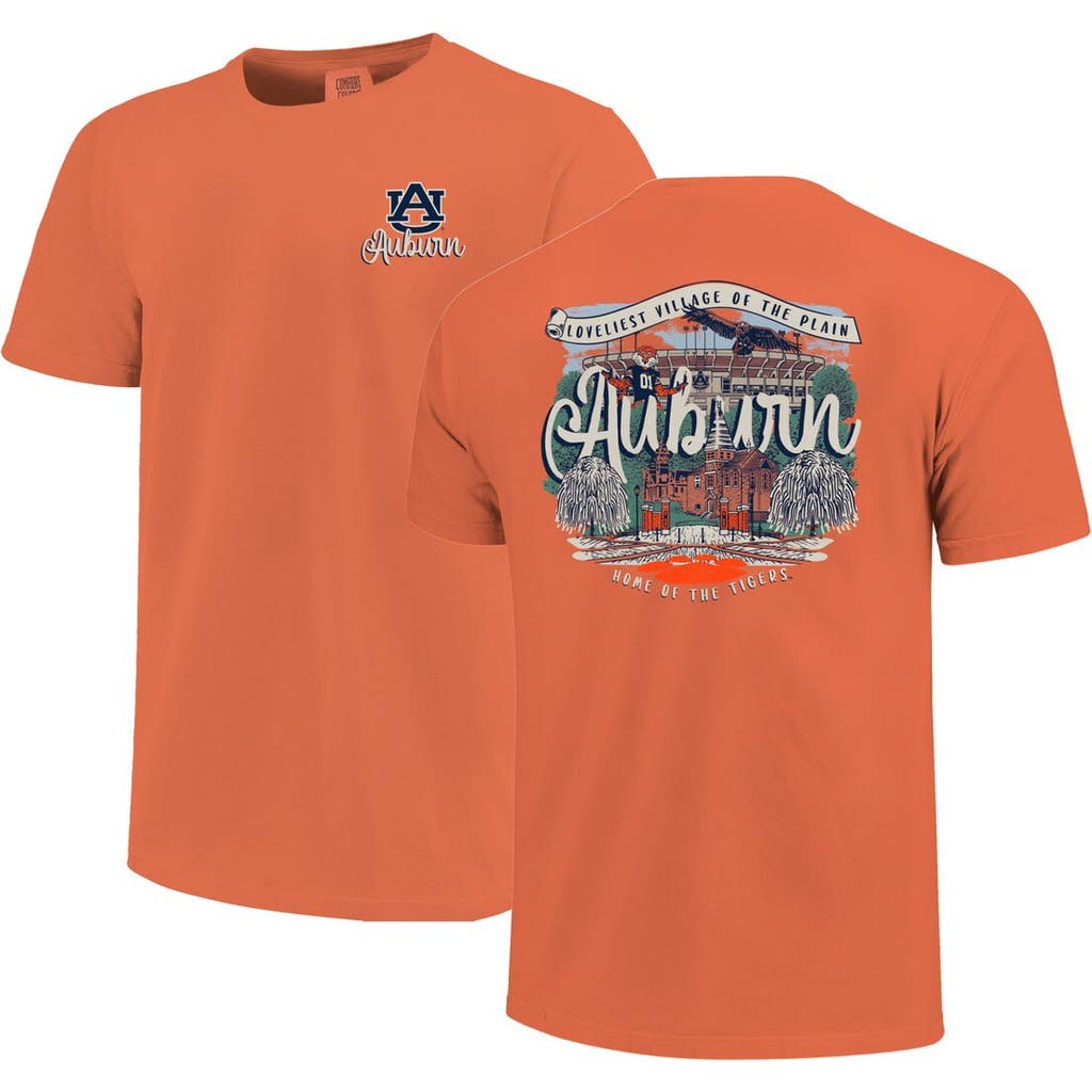 Image One Orange Auburn Tigers Comfort Colors Campus Scene Drawing Script T-shirt