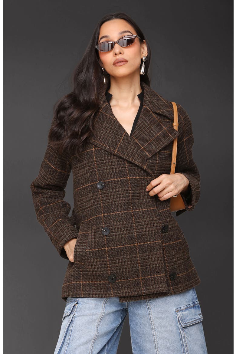 Double Breasted Plaid Coat, Alternate, color, ESTATE PLAID