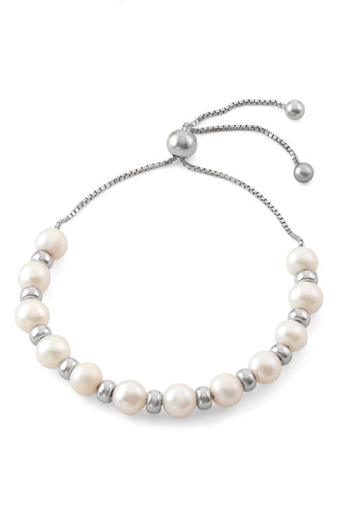 Sterling Silver Pearl Beaded Slider Bracelet