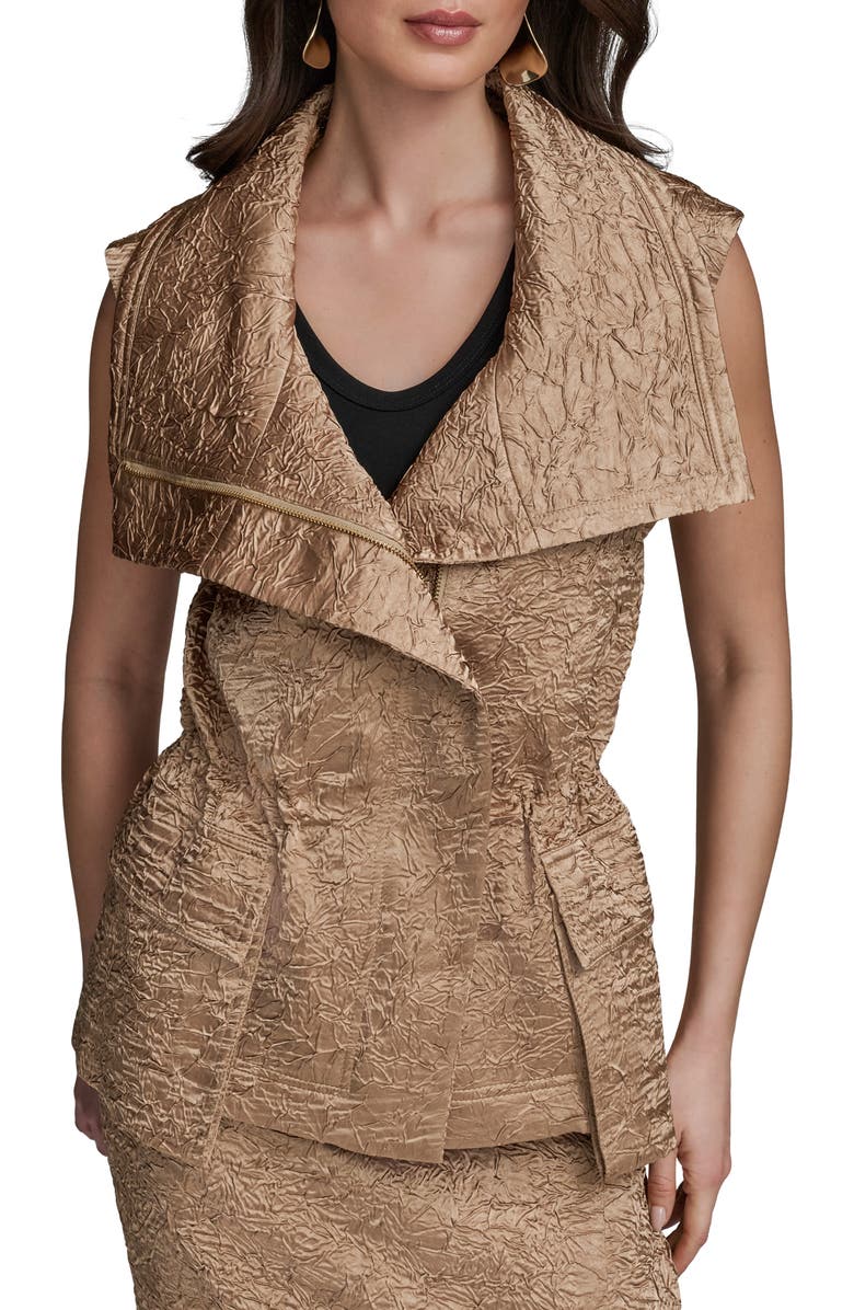 Donna Karan New York Textured Satin Zip Front Vest, Main, color, 