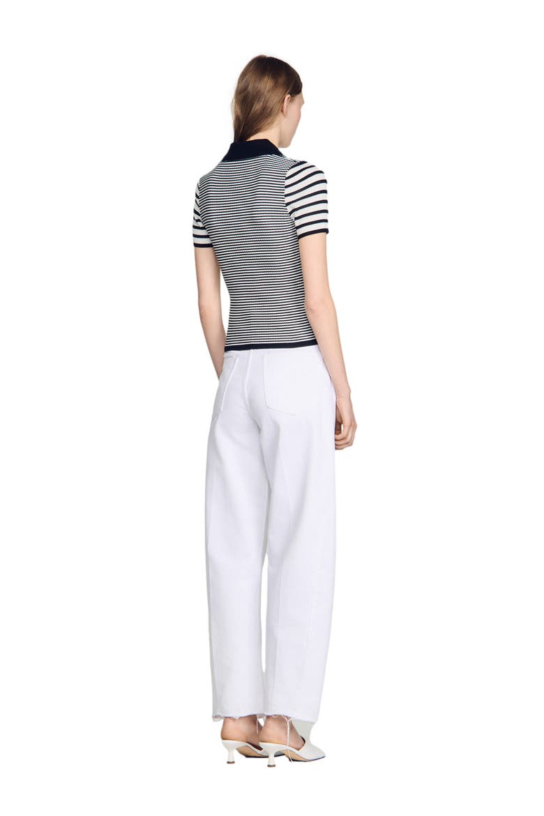 Striped polo-style sweater, Alternate, color, Black / ecru