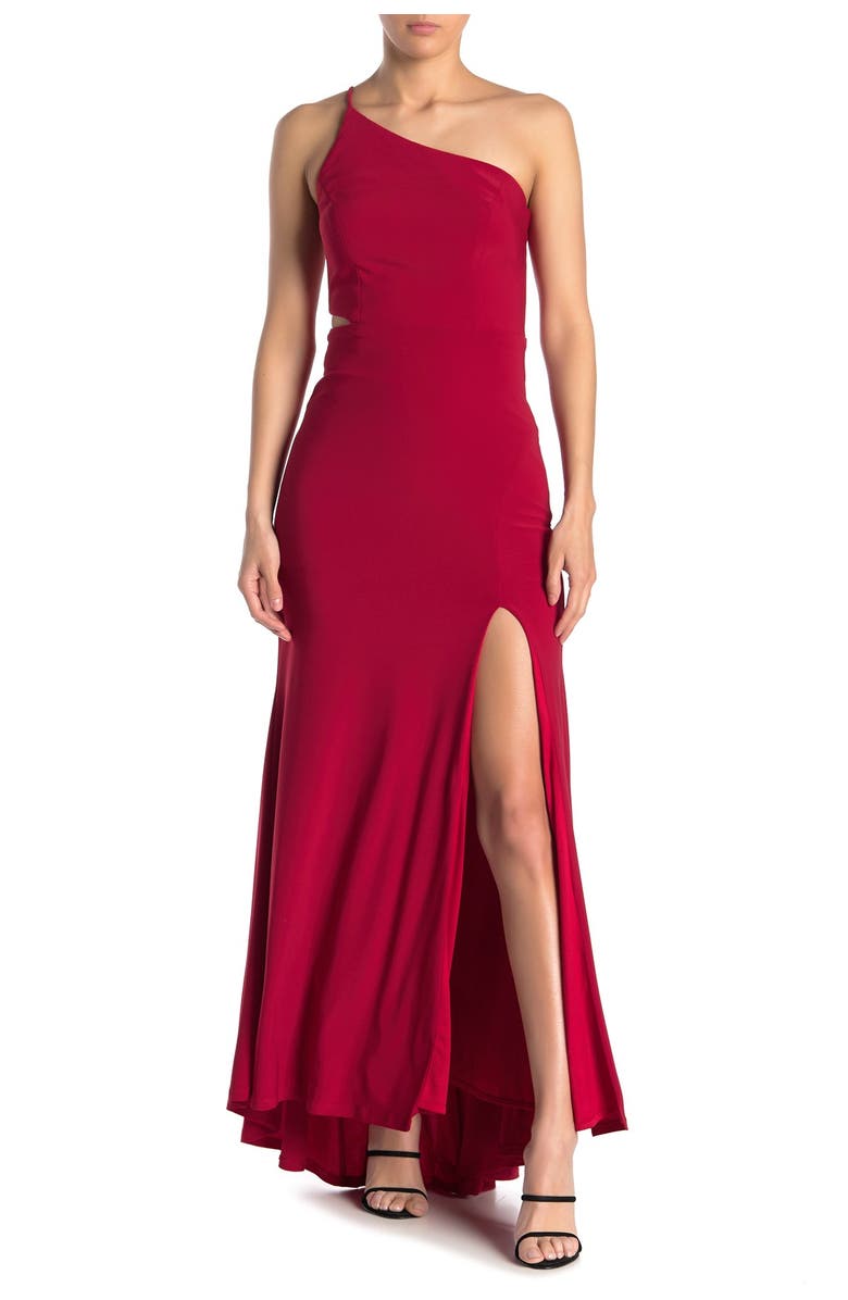 Jump Apparel One-Shoulder Side Cutout Gown, Main, color, Red