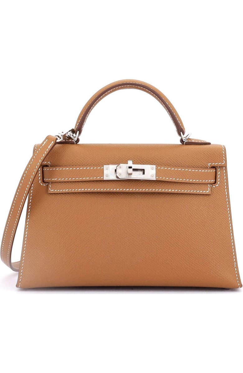 Pre-Owned Hermes Kelly Mini II Bag Brown Epsom with Palladium Hardware 20, Main, color, Gold