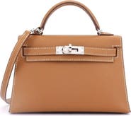 Pre-Owned Hermes Kelly Mini II Bag Brown Epsom with Palladium Hardware 20