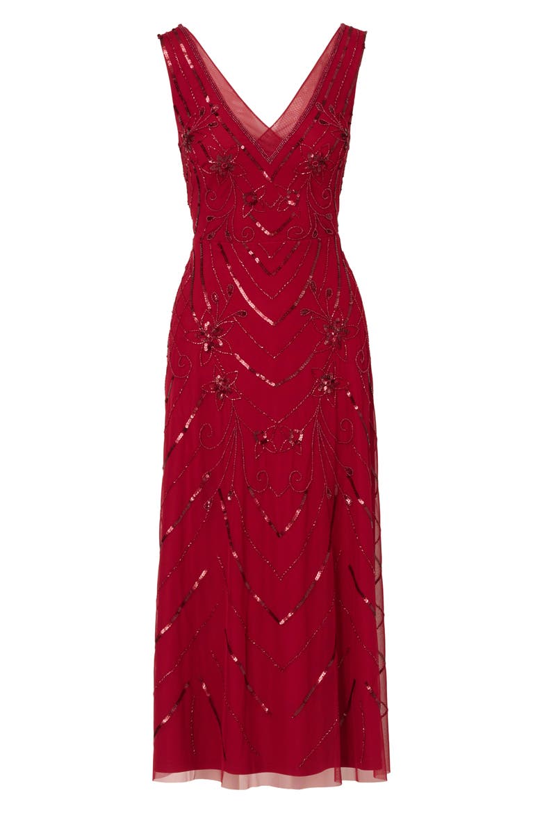 Embellished Mesh Cocktail Dress, Alternate, color, CRANBERRY
