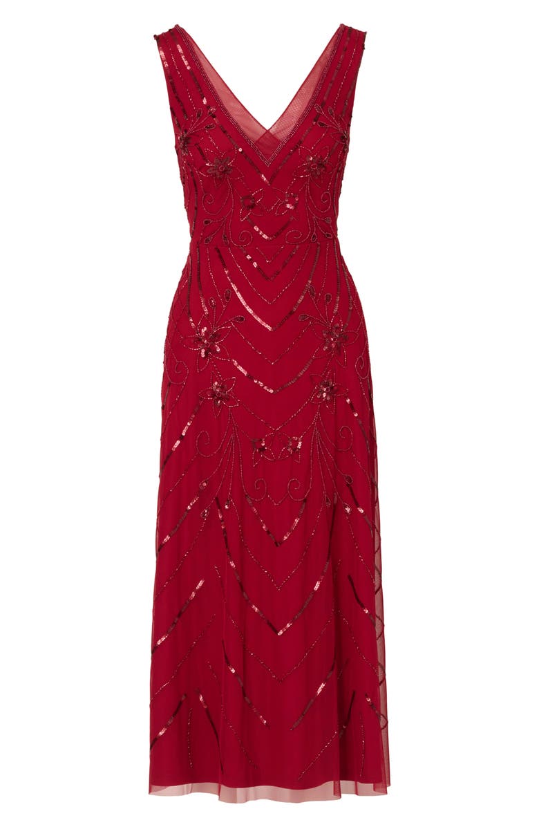 Adrianna Papell Embellished Mesh Cocktail Dress, Alternate, color, Cranberry