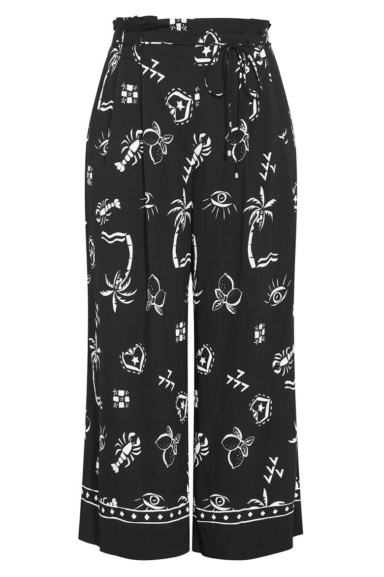 Resort Paperbag Waist Wide Leg Pants, Alternate, color, BLACK AND WHITE
