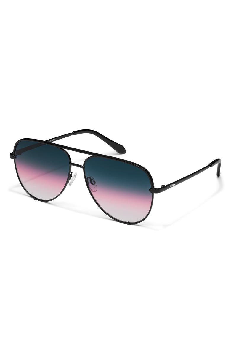 QUAY High Key 64mm Gradient Oversize Aviator Sunglasses, Alternate, color, Black/ Teal Glow