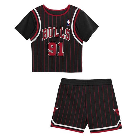 Toddler Mitchell & Ness Dennis Rodman Black Chicago Bulls 2-Piece Play by Place T-Shirt & Shorts Set
