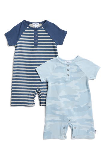 Splendid Assorted Camo Stripe 2-pack Romper In Light Blue Camo/navy Stripe