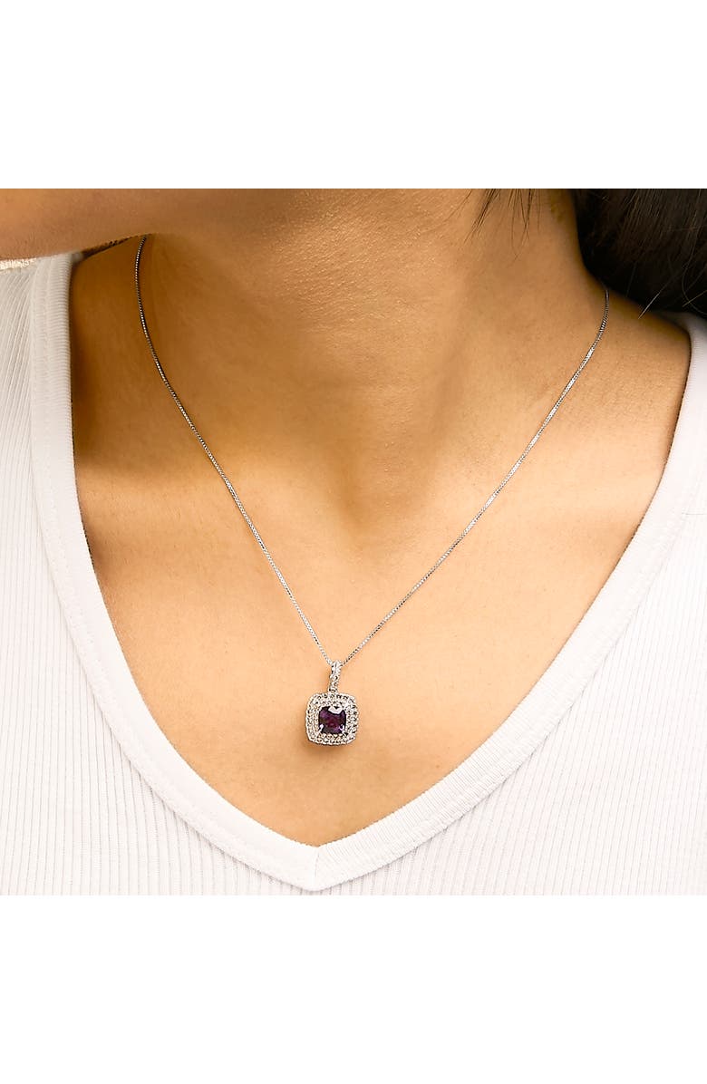 Haus of Brilliance Silver Created Purple Amethyst and White Sapphire Halo Pendant Earring Set, Alternate, color, White