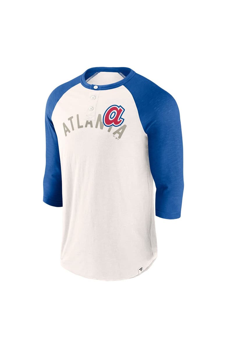 FANATICS Men's Fanatics White/Royal Atlanta Braves Backdoor Slider Raglan 3/4-Sleeve T-Shirt, Alternate, color, 