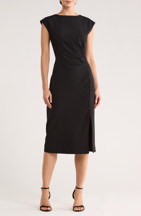 Pleated Suiting Midi Dress