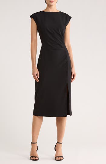 Nordstrom Rack Pleated Suiting Midi Dress In Black