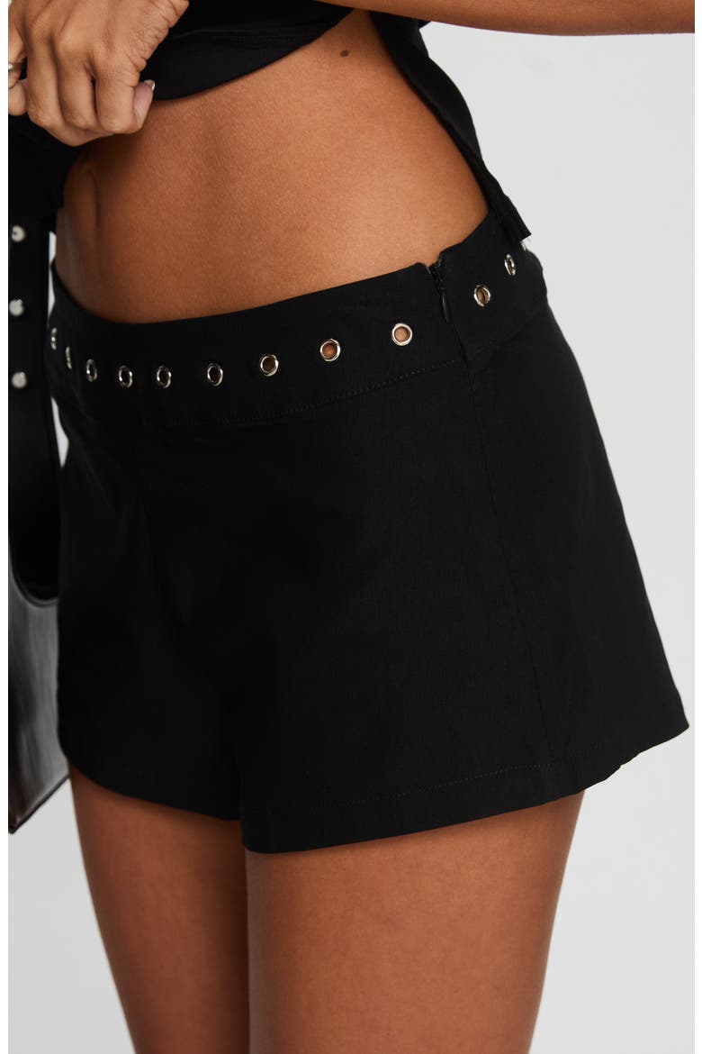 Chalise Rivet Detail Mini Shorts, Alternate, color, BLACK