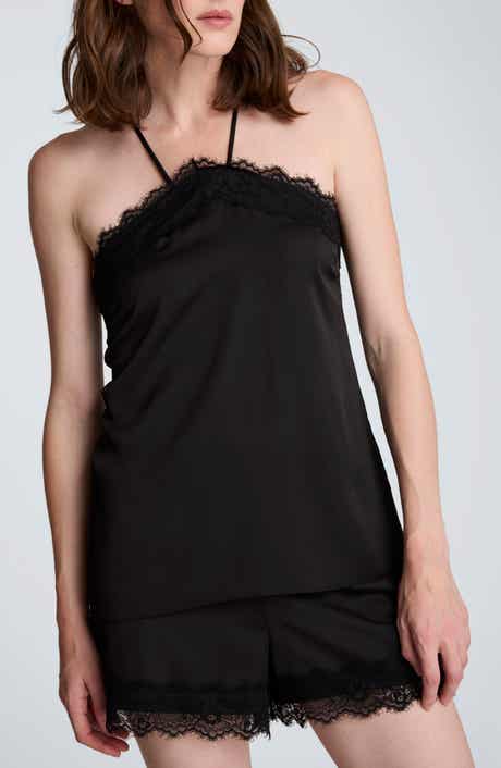 Kenneth Cole Eyelash Lace Trim Satin Top