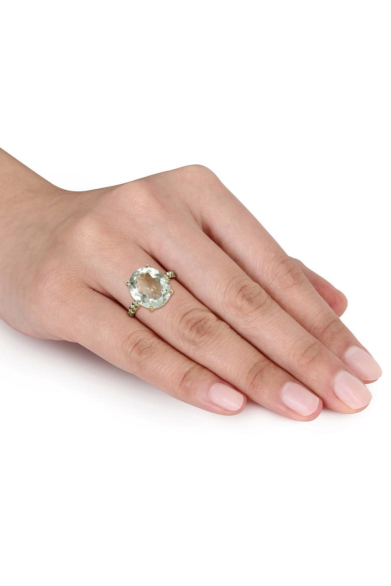 Yellow Gold Plated Sterling Silver Green Prasiolite Pavé Peridot Ring, Alternate, color, GREEN