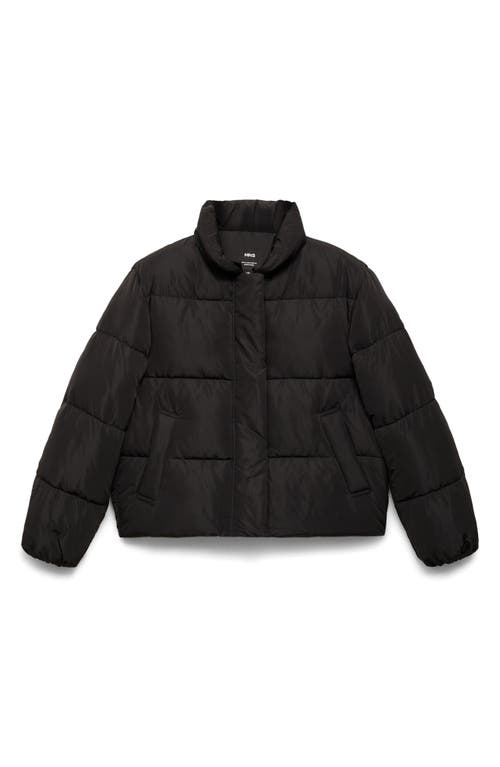 Mango Quilted Puffer Jacket With Removable Faux Fur Collar In Black