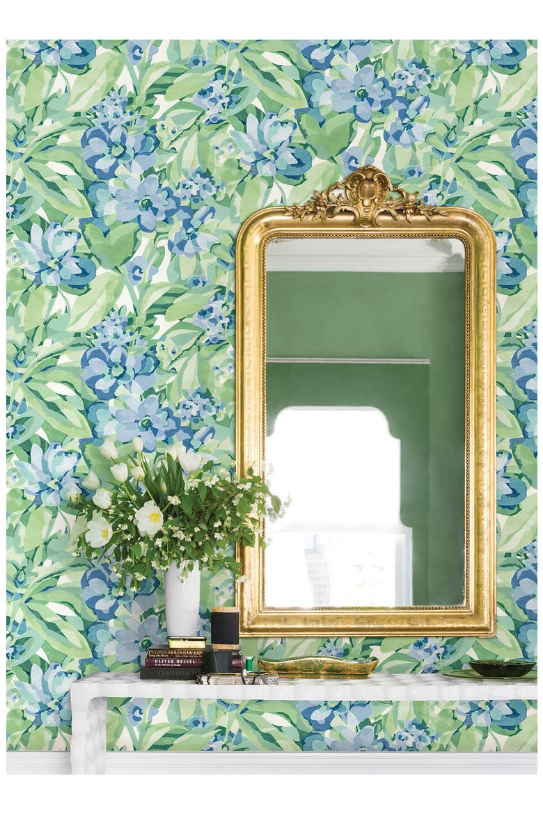 Belles Fleurs Heather Peel & Stick Wallpaper, Alternate, color, GREEN