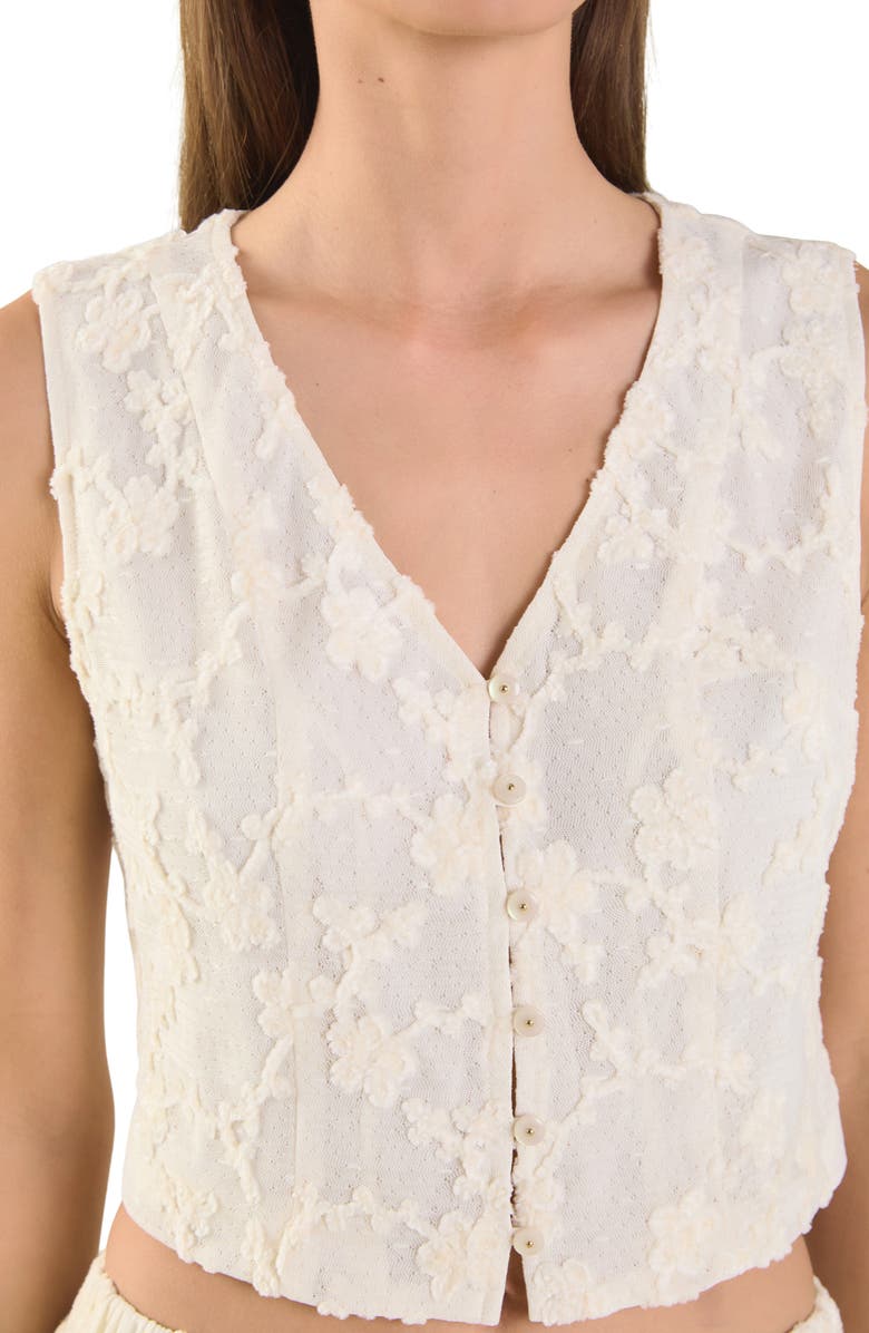 Endless Rose Floral Embroidered Crop Vest, Alternate, color, Off White