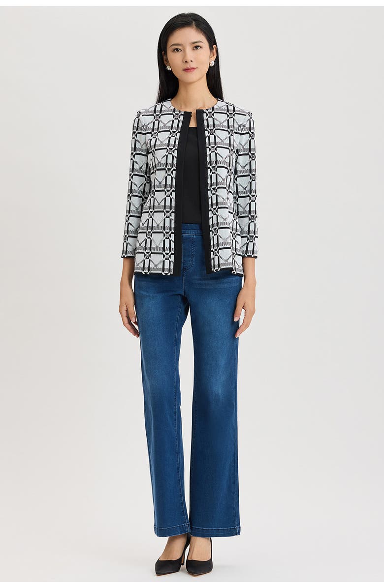Ming Wang Heritage Monochrome Geometric Knit Jacket, Alternate, color, Ivory/Black