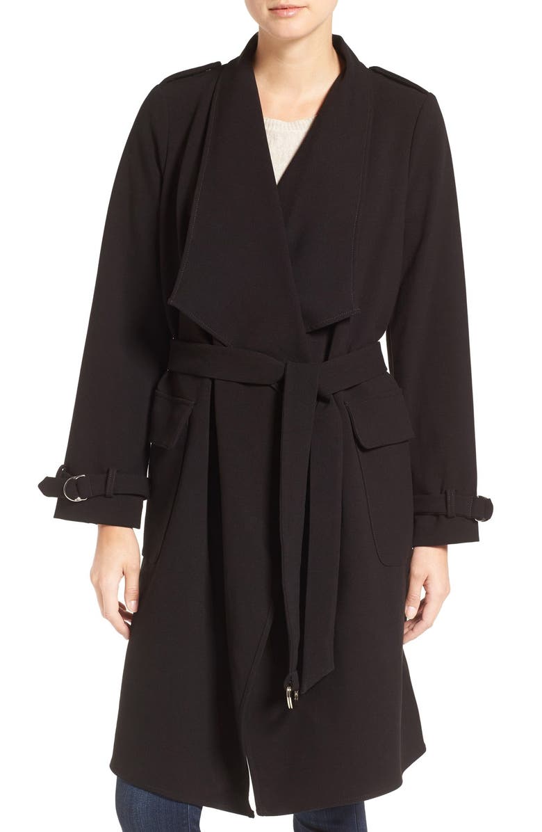 Eliza J Drape Front Water Repellent Wrap Trench Coat, Main, color, 