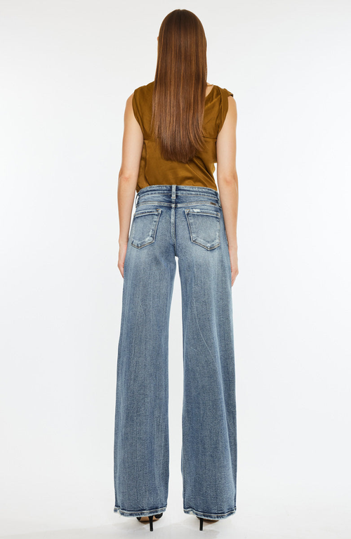 Kancan Venice Mid Rise Wide Leg Jeans In Blue