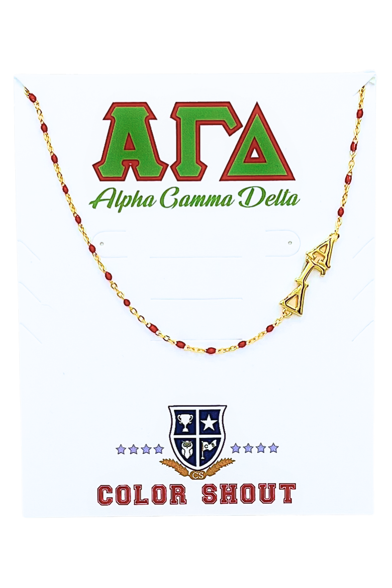 Alpha Gamma Delta Greek Letter Side Set Necklace, Main, color, Yellow Gold