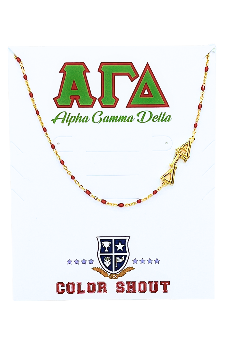 Color Shout Alpha Gamma Delta Greek Letter Side Set Necklace, Main, color, Yellow Gold