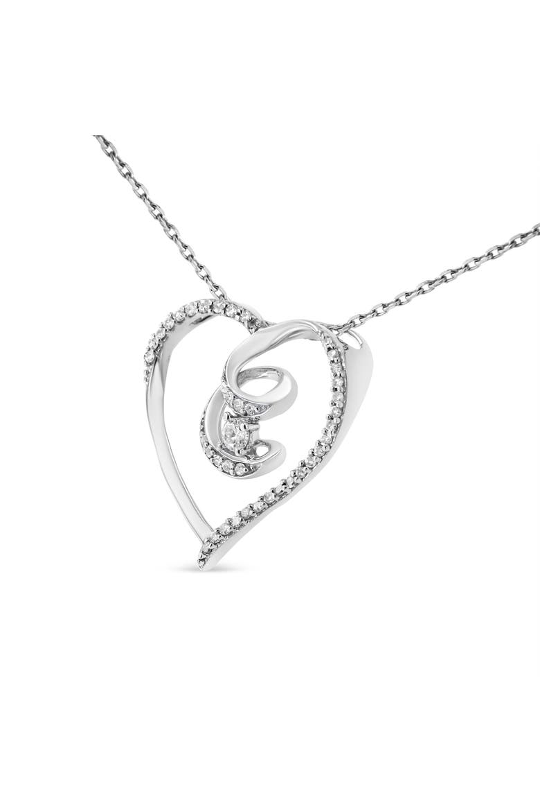 Silver 1/4 Cttw Diamond Open Heart Twisted Awareness Ribbon Pendant Necklace, Alternate, color, White