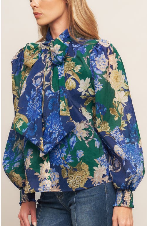 Flying Tomato Floral Tie Neck Long Sleeve Button-up Shirt In Multi