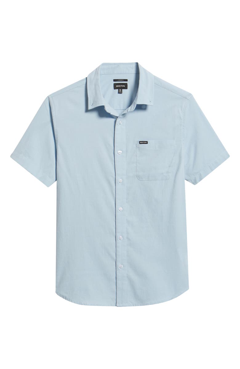 Brixton Sanford Oxford Short Sleeve Cotton Blend Button-Up Shirt, Main, color, Blue Aura