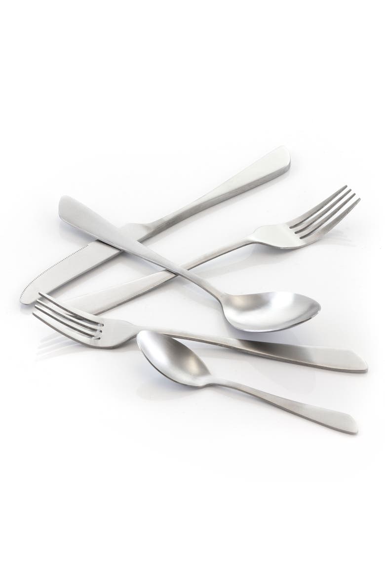 Gibbous 20 Piece Flatware Utensil Set, Stainless Steel Silverware Metal Service for 4, Alternate, color, Matte Silver
