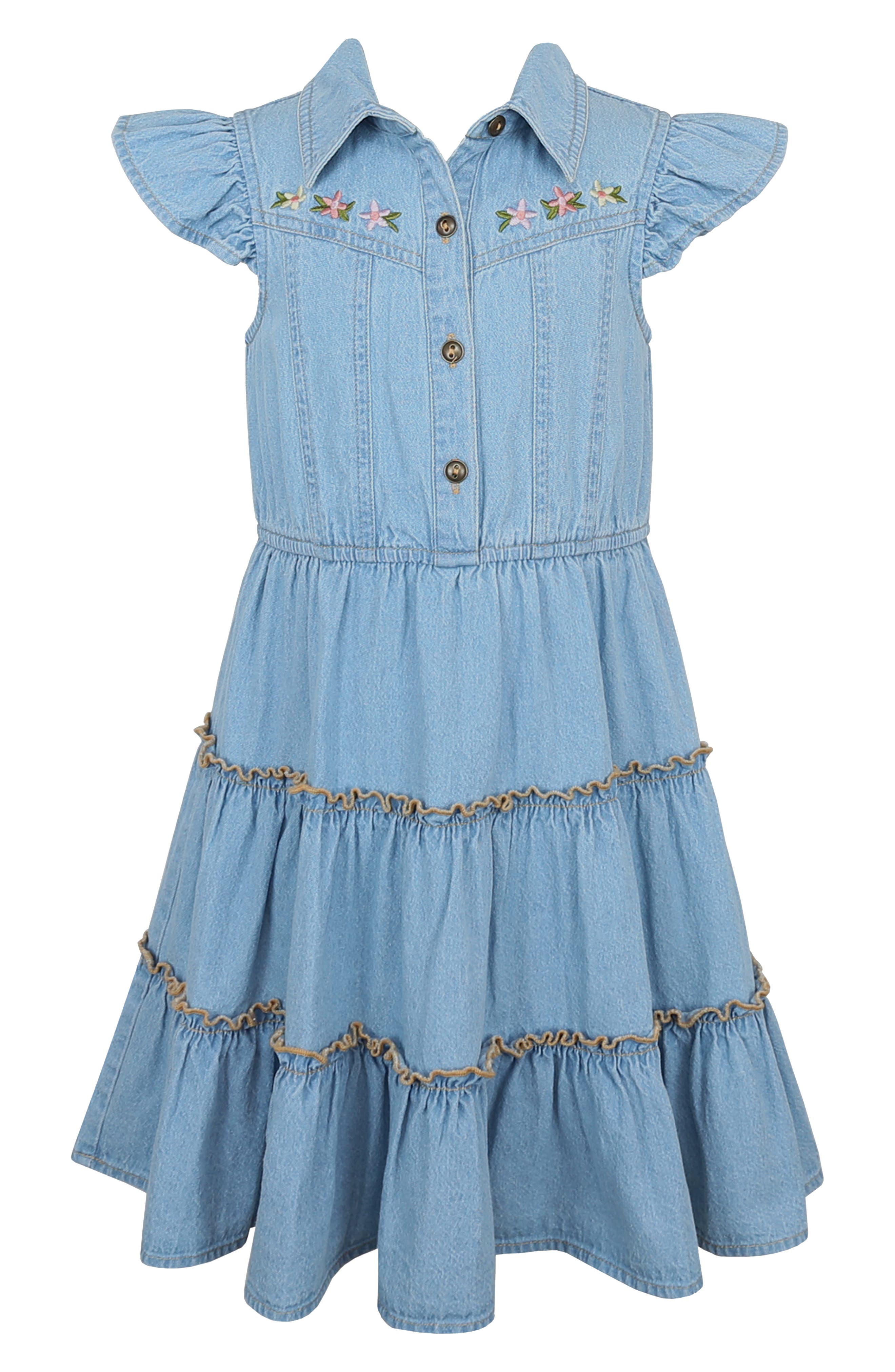 Zunie Kids' Tiered Denim Dress