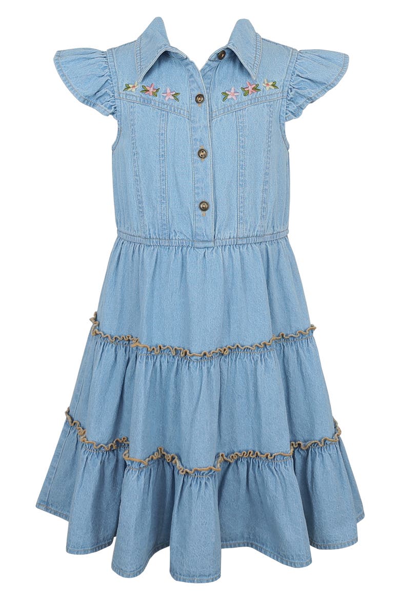 Kids' Tiered Denim Dress, Main, color, LIGHT WASH