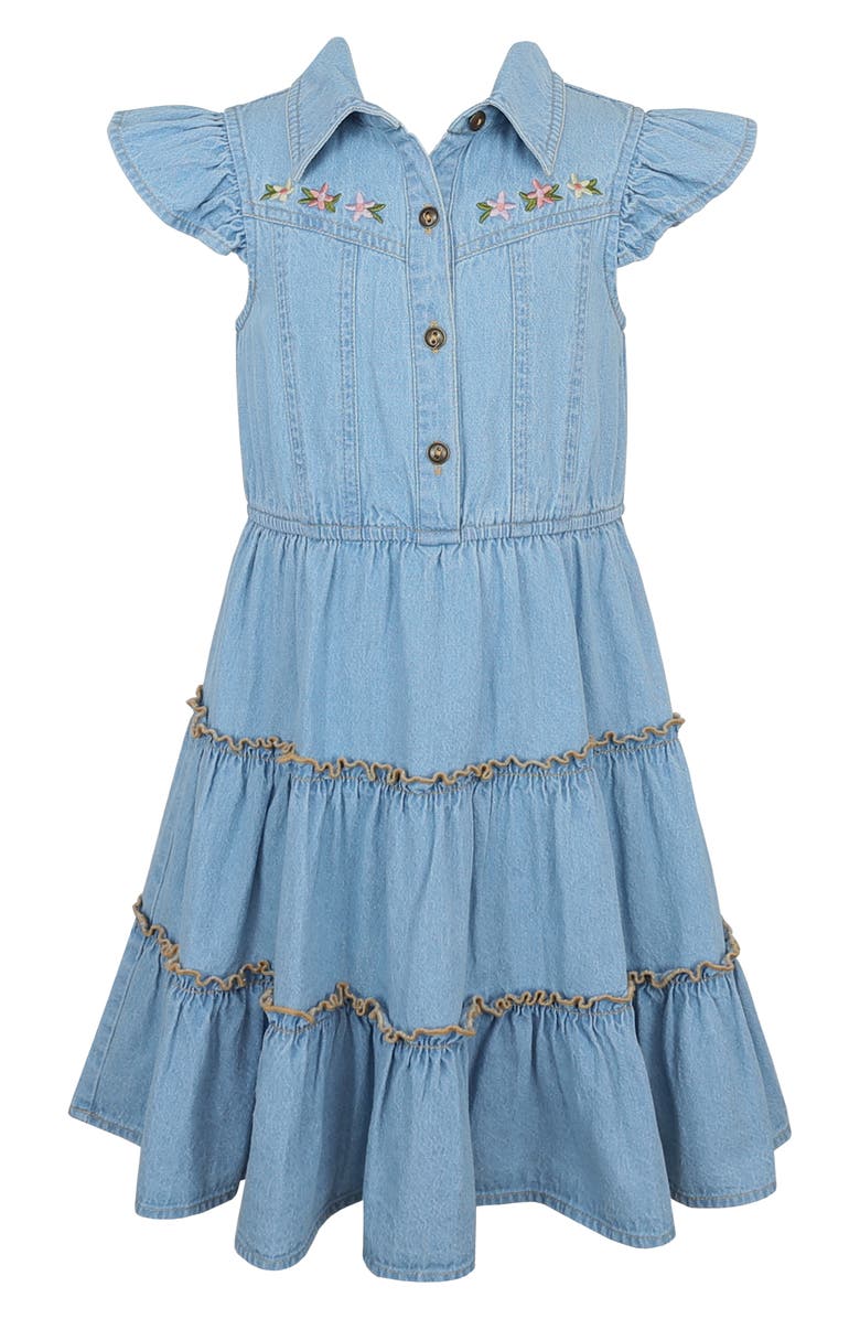 Zunie Kids' Tiered Denim Dress, Main, color, Light Wash