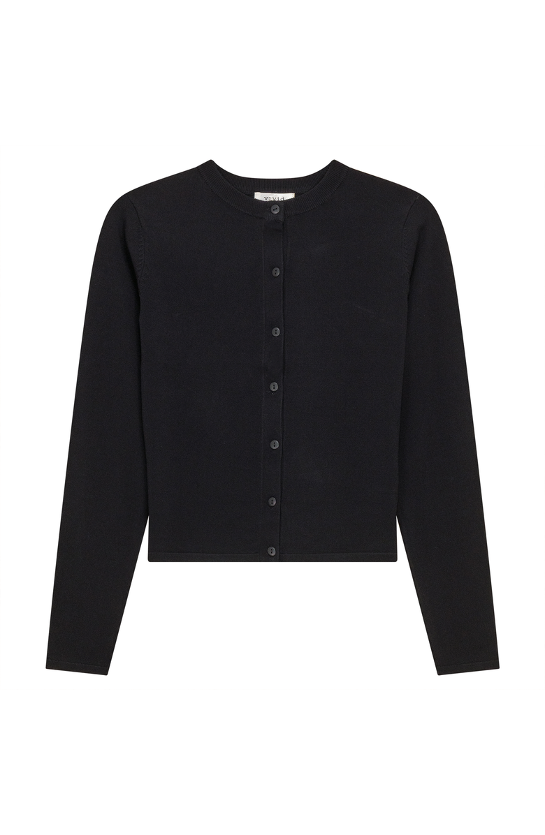 Vivid Cropped Ribbed Button Front Knit Cardigan, Main, color, Black