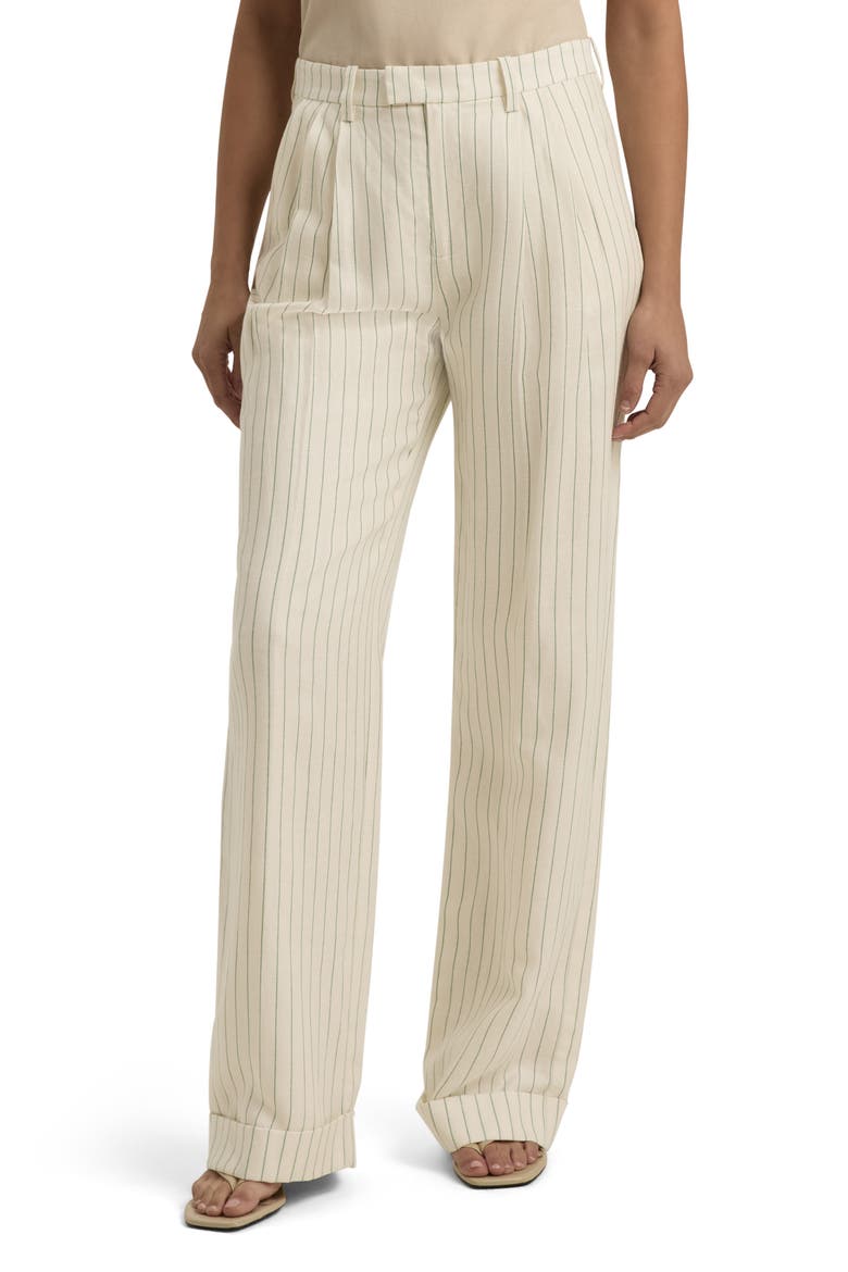 Paige Pinstripe Straight Leg Pants, Main, color, EMERALD STRIPE