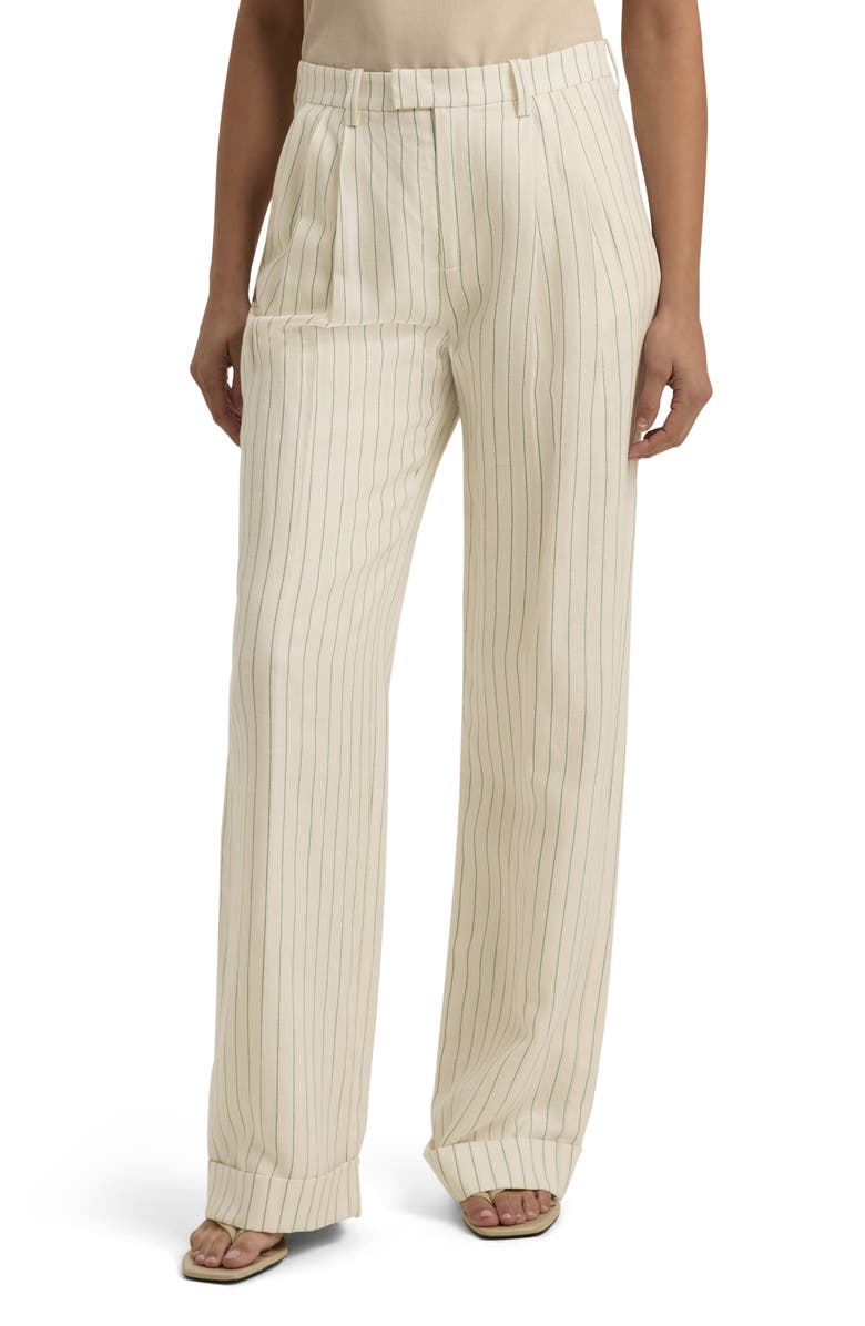 Favorite Daughter Paige Pinstripe Straight Leg Pants, Main, color, Emerald Stripe