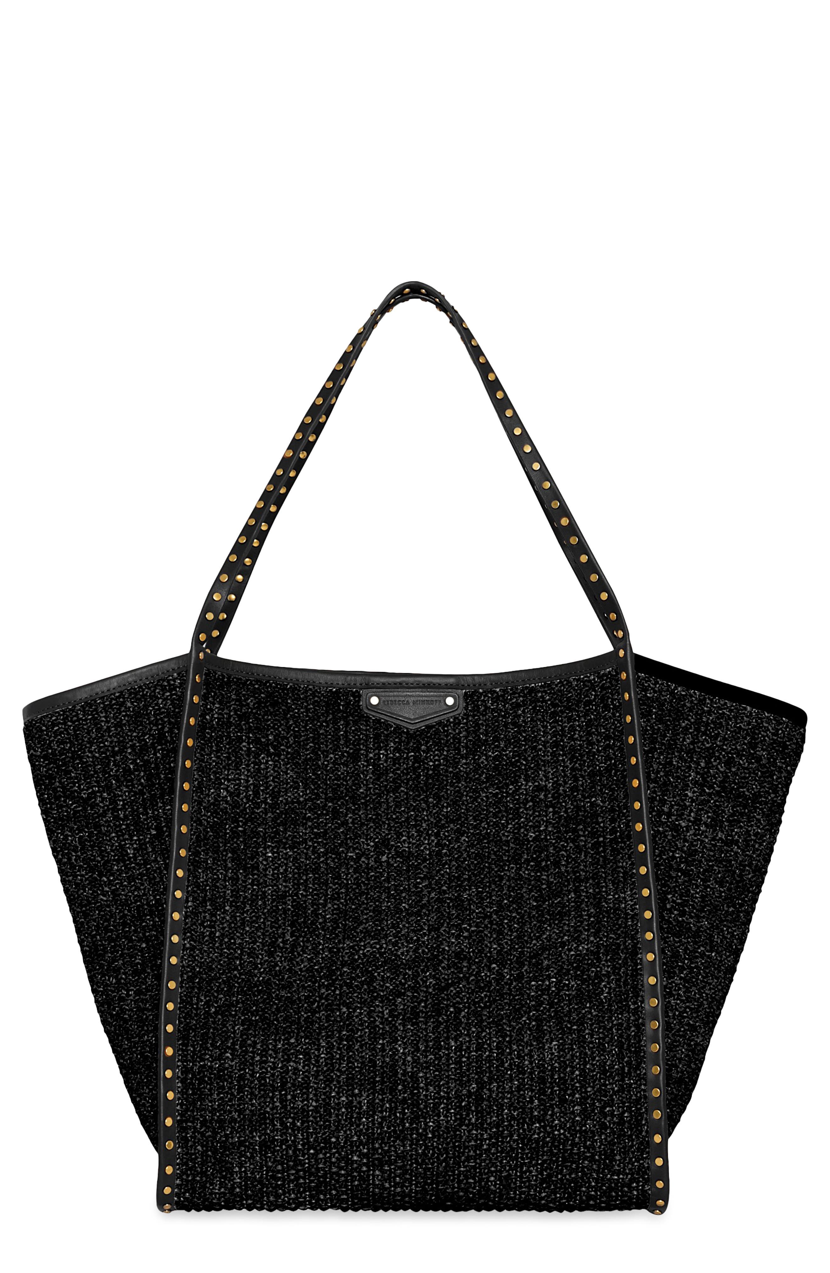 Rebecca Minkoff Dylan Raffia Tote Bag, Main, color, Black