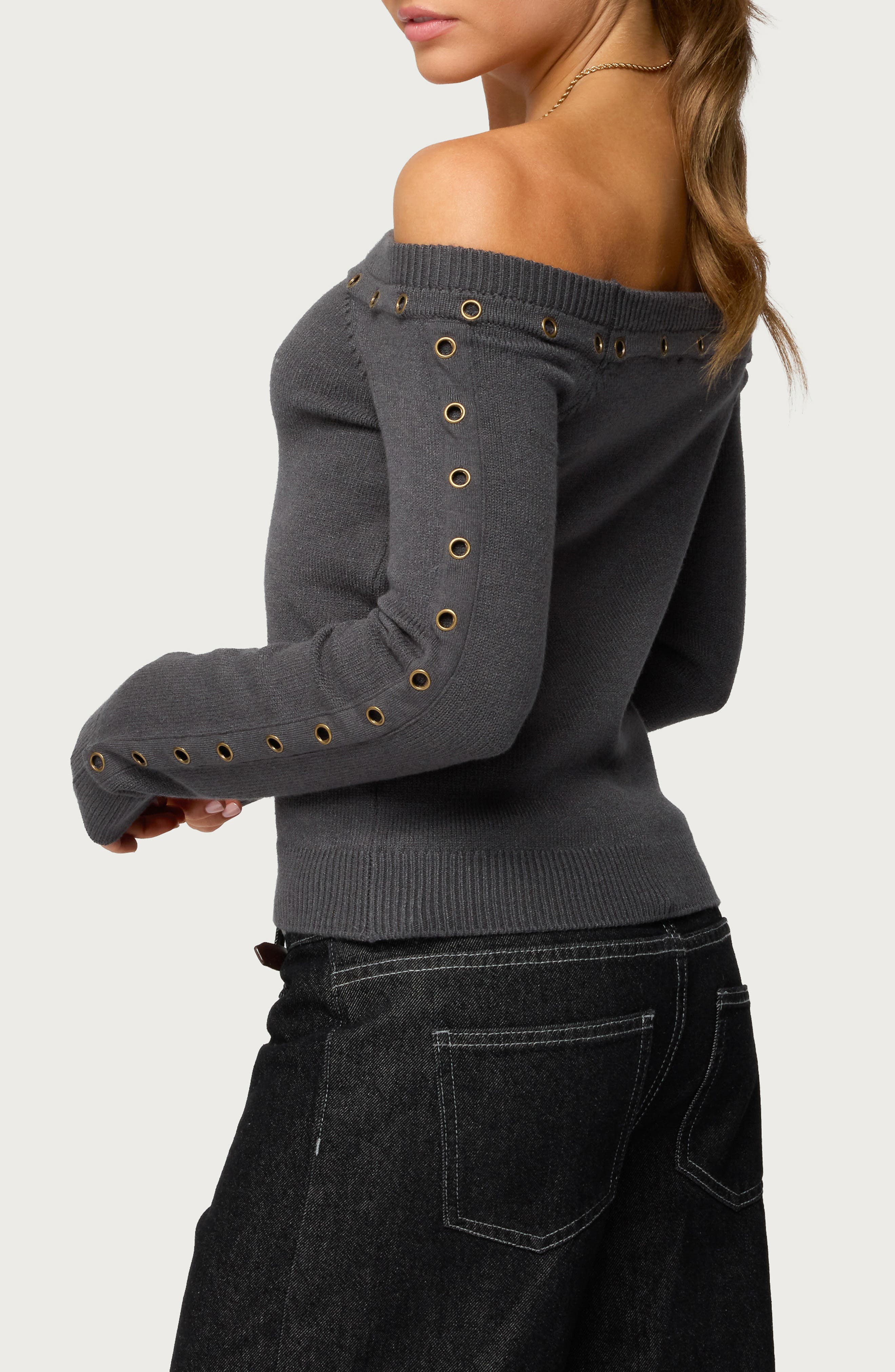 Morgen Grommet Embellished Off the Shoulder Sweater - image 2
