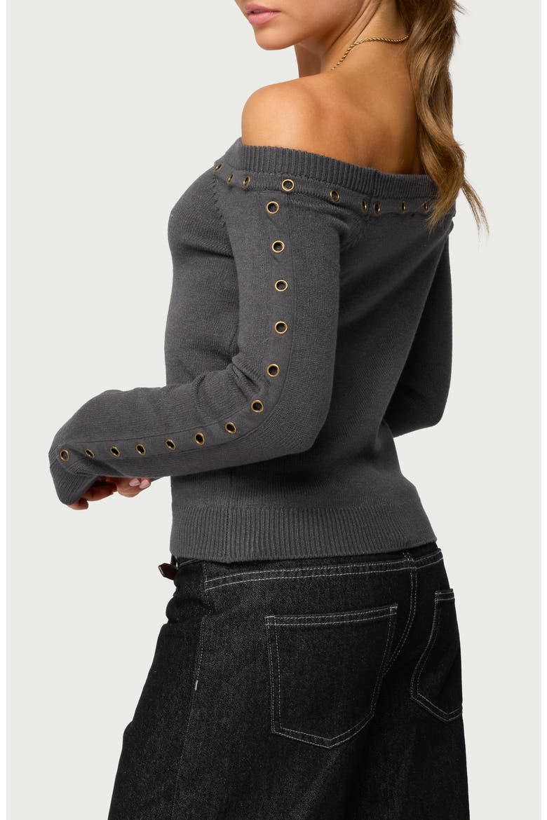Morgen Grommet Embellished Off the Shoulder Sweater, Alternate, color, DARK-GRAY
