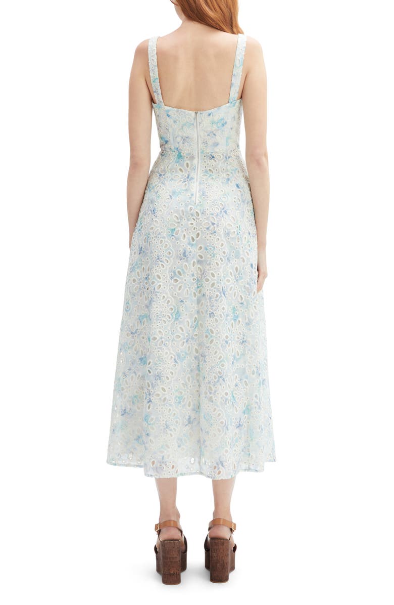 Bardot Adaline Eyelet Embroidered Corset Midi Dress, Alternate, color, Blue White