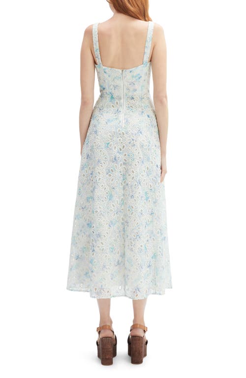Bardot Adaline Eyelet Embroidered Corset Midi Dress In White