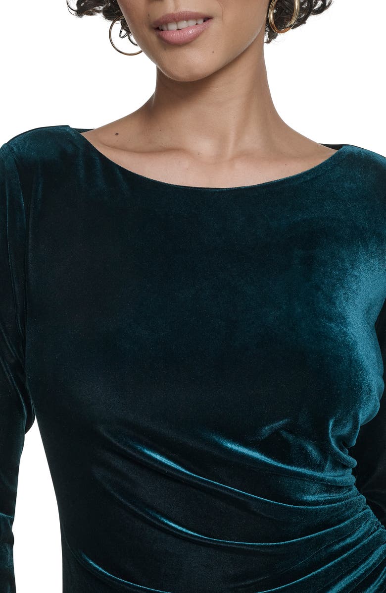 Calvin Klein Long Sleeve Ruched Velvet Gown, Alternate, color, Malachite