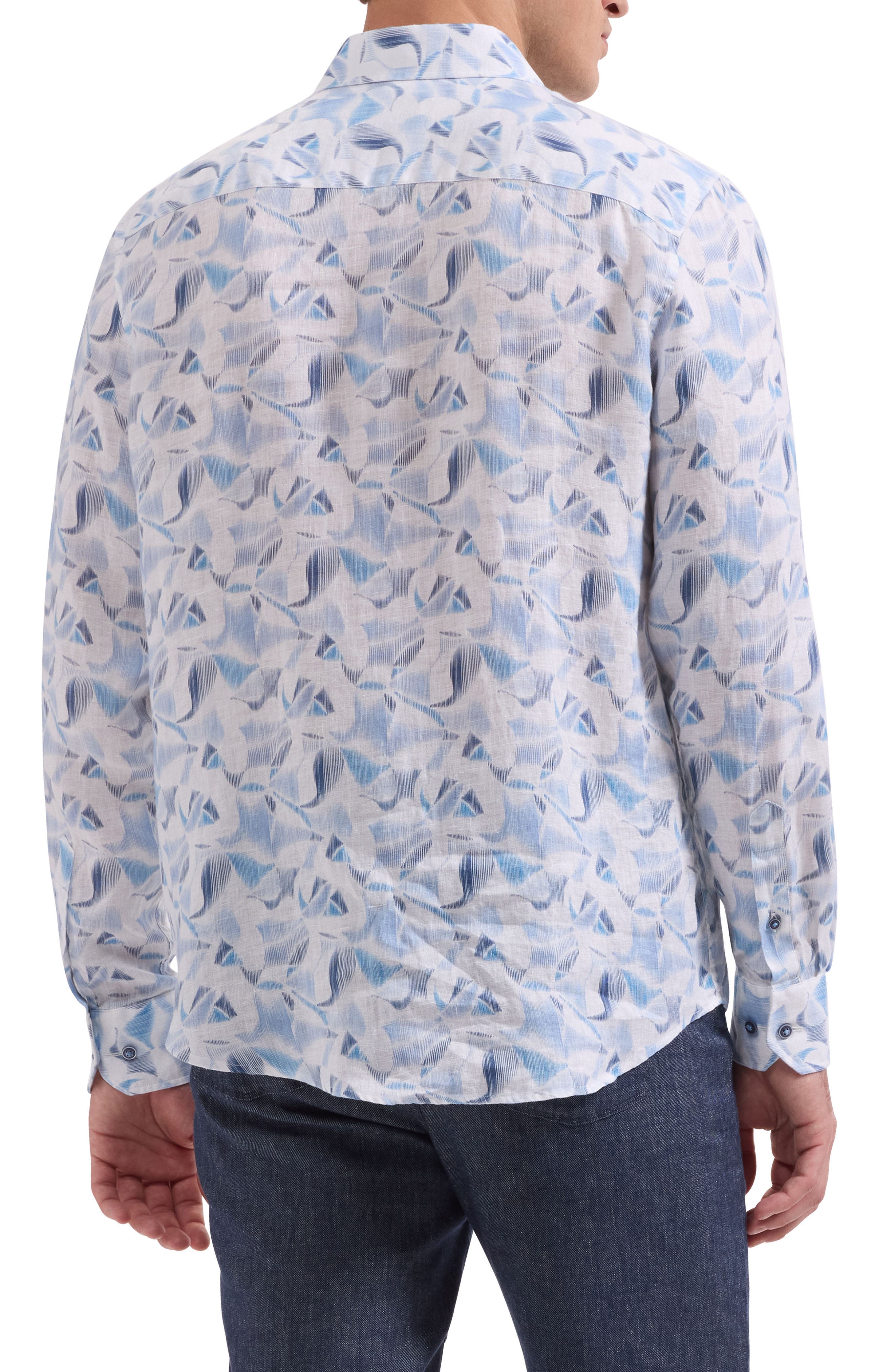 Julian Shaped Fit Abstract Print Linen Button-Up Shirt - image 2