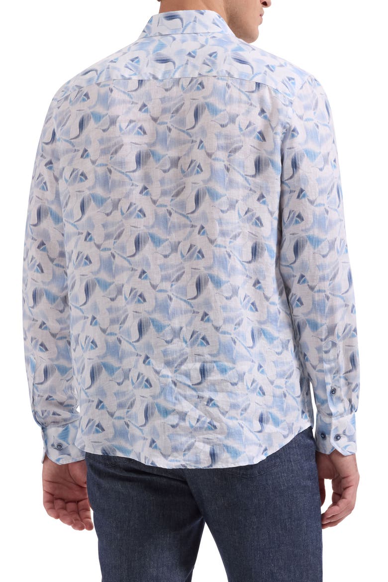 Julian Shaped Fit Abstract Print Linen Button-Up Shirt, Alternate, color, AIR BLUE